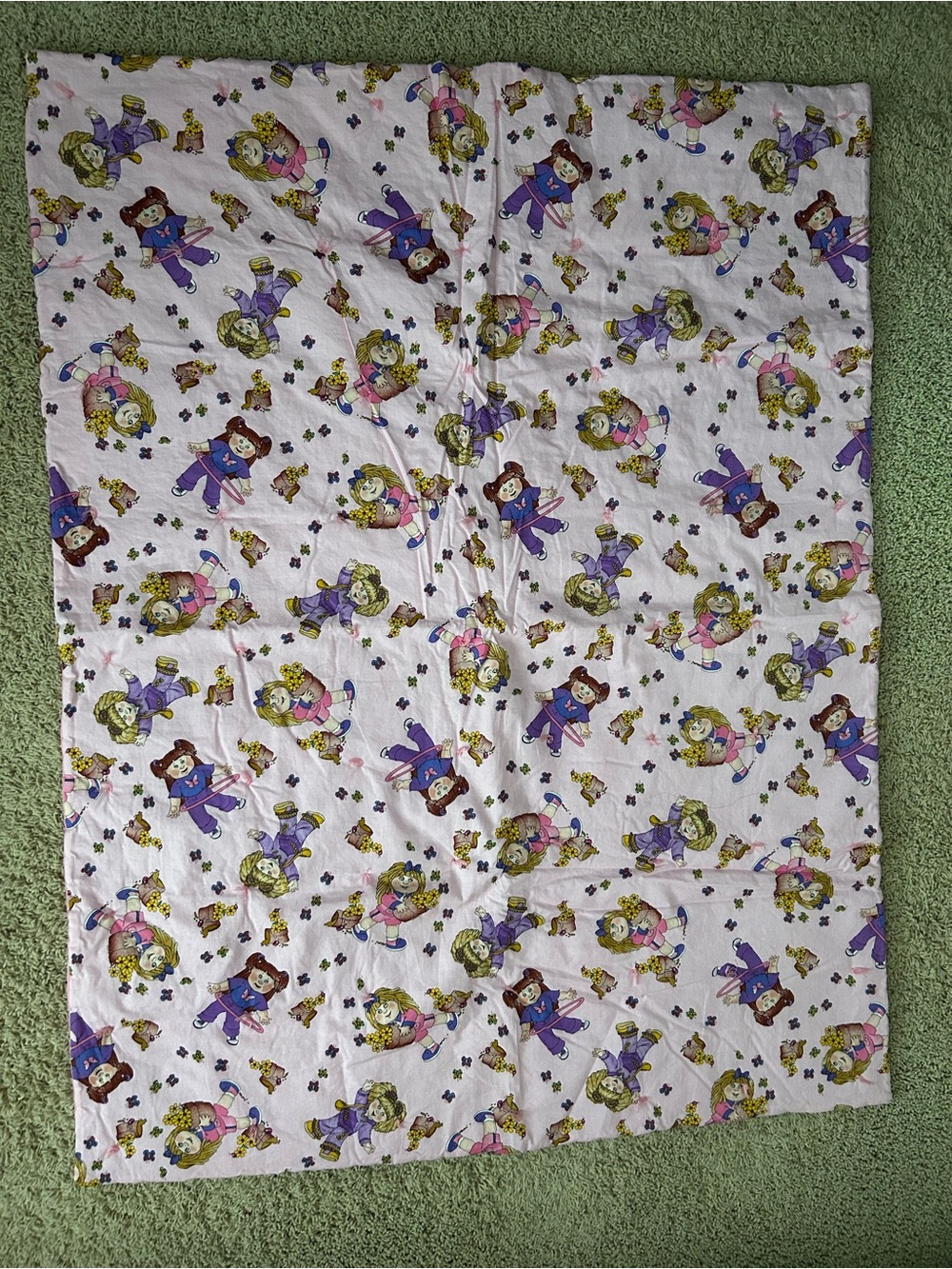 Handmade Cloth Cotton baby blanket - Cabbage Patch Print, 49” X 38”